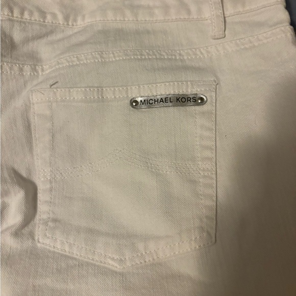 MICHAEL KORS White Denim Jeans Size 16 StraightLeg 5 Pockets Stretch Silver Logo - Picture 13 of 14